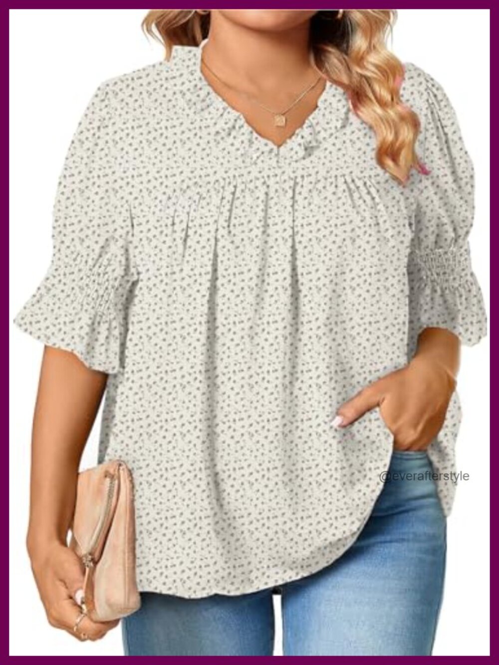 Womens Plus Size Chiffon Blouse Boho Floral V Neck Ruffle Sleeve Summer Top